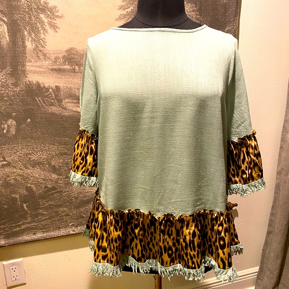 Mint Green And Leopard Top